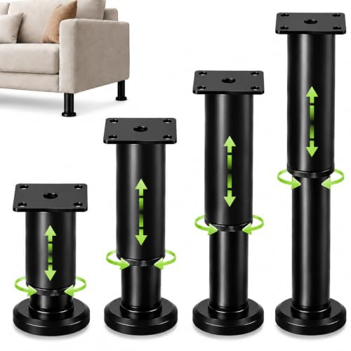 LRHAFET 4 Stück Möbelbeine Verstellbar, 12–18 cm höhenverstellbare Möbelfüße aus Metall in Schwarz für Schrank, Sofa, Bett und Tisch (Schwarz,12-18cm)