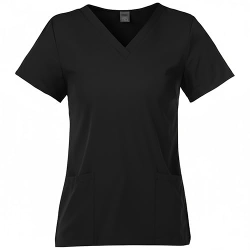 Meichoon Medical Workwear Top V-Neck Short Sleeve Slim Fit with 2 Pockets for Women Hospital Beauty Salon DK56Black S