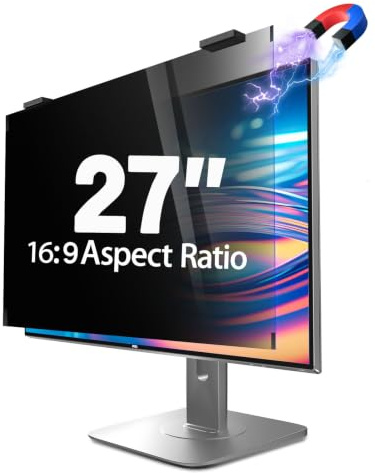 GUDTEKE Magnetic Monitor Privacy Screen 27 inch, 9H Hanging Privacy Screen for Computer Monitor for 16:9 Frameless Monitor, Acrylic Eye Protection Anti Glare Blue Light Computer Screen Privacy Filter