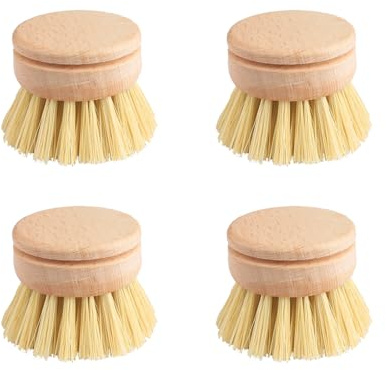 Tabanzhe 4pcs Wooden Washing Up Brush Replacement Heads | Interchangeable Refills for Efficient Dishwashing,Gentle On Cookware and Tableware,Durable Bristles for Everyday Cleaning