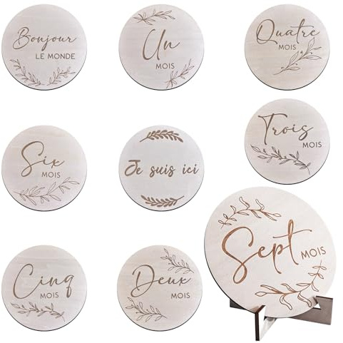 CaiTang Holz Meilensteinkarten Baby, 8 Meilensteine auf edlen Holzscheiben als Geschenk zur Geburt/zur Babyparty für Schwangere, werdende Mütter, werdende Eltern