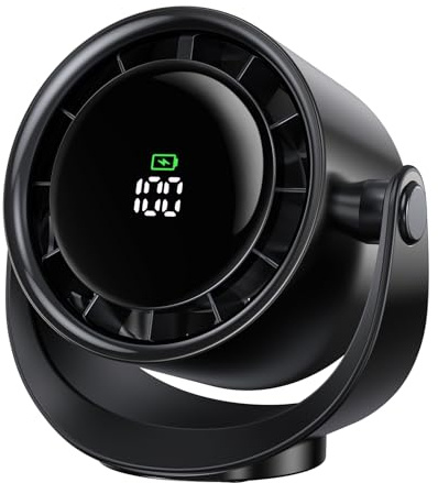 MORECORE Desk Fans for Bedroom, Strong Airflow Turbo Quiet Small USB Fan, 17hrs Running, 360° Rotate & 5 Speeds, 4000mAh Battery Operated Portable Fan with LED Display for Home Office Desktop-Black