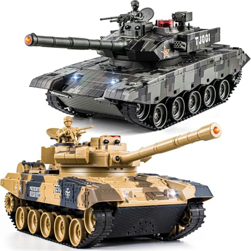 Carro Armato RC, 1/24 Telecomando Carro Armato, Russo T90 e Cina 99 Serbatoio Telecomandato 2,4 GHz con Luce e Fumo, Giocattolo Carro Armato, Adatto per Bambini dai 6 Anni in Su, Regalo per Ragazzi