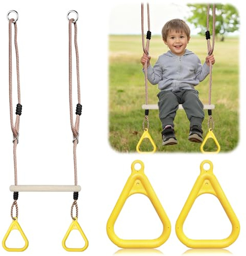 SupRovare Schaukel mit Turnringen 2 in 1, Turngeräte für drinnen und draußen für Kinder, Belastbar bis 150kg, Einstellbar Schaukel Kinder, Trapez Schaukel Garten