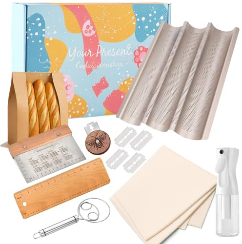 12 Sets Baguette Bread Pan, Gold French Baguette,Non-Stick Sourdough Baguette Bread Making Molds with Proofing Cloth,Used for Kitchen Bread Baking Kit