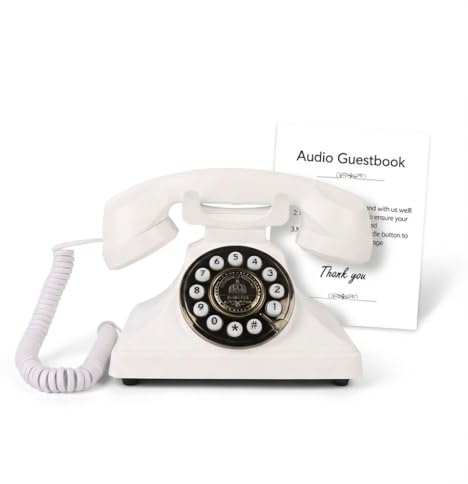 Audio Wedding Guest Book, Customized Guest Book Phone Alternative, Recordable Vintage Audio Guestbook for Wedding, Baby Shower, Bridal Shower, Birthday, Graduation & Event (White)