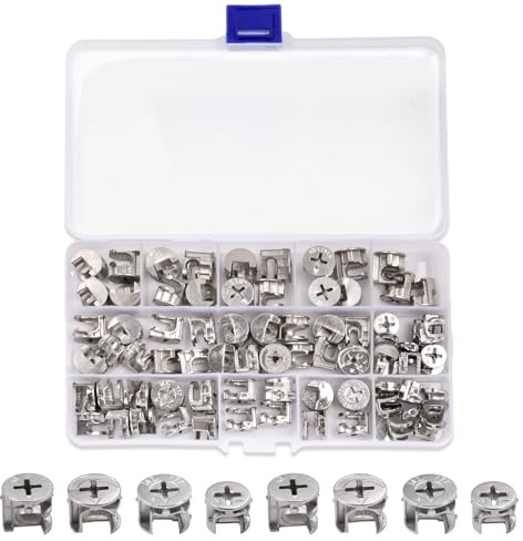 SPEEDWOX 80 Pcs Furniture Cam Lock Nut Connectors Fittings Furniture Cabinet Connecting Lock Nuts Hardware 4 Sizes 12x10mm 15x10.5mm 15x11.5mm 15x14mm for Cabinet Drawer Wardrobe Panel Connecting