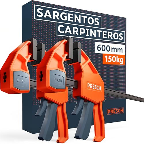 Presch Serre joint menuisier 600mm 2 pcs - Jeu de serre joints rapide avec force de serrage 150kg pour fixation rapide - Stable grâce à l’acier carbone et fibre de verre - Avec fonction d'écartement