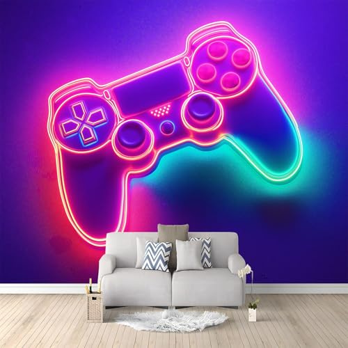 Générique Papier Peint Panoramique style gaming manette motif 250 x 175 CM, 3D Papier Peint Intissé Néon Photo Poster Mural Salon Adulte Chambre D'Enfants Restaurant Décoration Murale