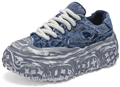 Aokisx Mens Chunky Platform Fashion Sneakers Canvas Shoes Trendy Suitable for outings Casual Gatherings Walking (Blue,9.5)