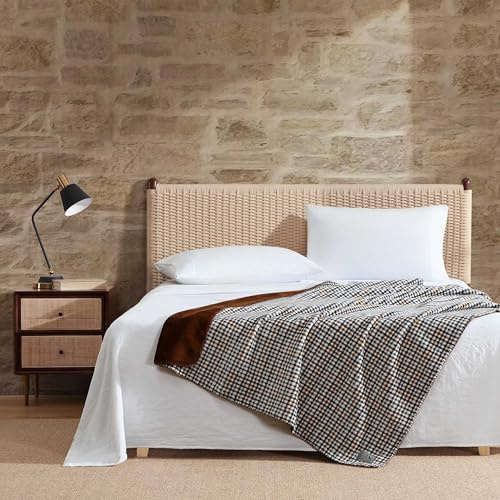 Eddie Bauer - Throw Blanket, Ultra-Soft & Reversible Plush Bedding, Throw Blanket for Couch or Bed (Griffin Plaid Solid Beige, 60 x 70)