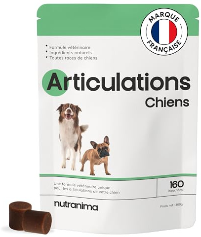 Nutranima - Articulations Chien | Complément Mobilité & Arthrose | 160 Friandises Naturelles | Anti-inflammatoire, Collagène | Chiot, Tous âges & Races | Formule Vétérinaire - Marque Française