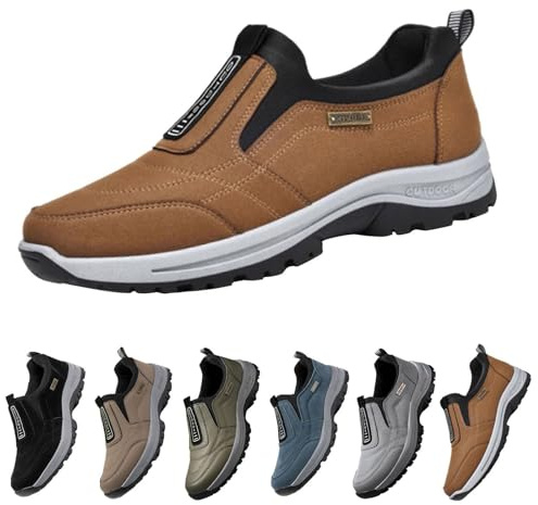 Ortopediska skor män kvinnor utomhus ortopediska sneakers andningsbara bågstöd lätta män dra på loafers promenader vardagliga körskor kanvas platt lätt utomhus sneaker löparskor, Brun, 4 UK Wide