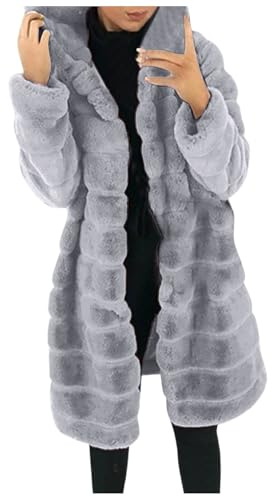 Vhersily Cappotto in Pelliccia Sintetica Donna Giacca con Cappuccio Parka Giubbotto in Peluche Eleganti Tinta Unita Caldo Invernale Coat Outerwear Taglie Forti da Lavoro Autunno Inverno Antivento