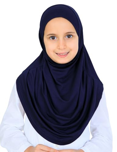 Prien Hiyab listo para usar para niñas, bufanda musulmana de una pieza de viscosa suave para niños, ropa islámica instantánea para mujeres, cubierta de cabeza para Ramadán, Eid, oración, azul marino