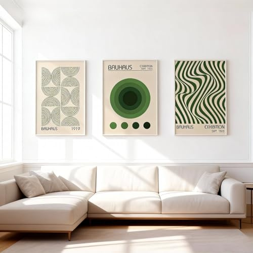 Xiyocadt 3er Poster Set,Abstrakt Geometrische Leinwand Bilder, Boho-Linien-Kunstdruck,Vintage Wandbilder,Moderne Wandkunst,für Schlafzimmer Wohnzimme Deko, Ohne Rahmen (50x70cm,Grün)