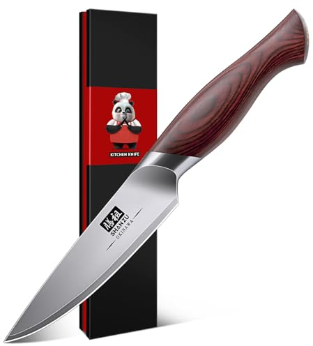 SHAN ZU Japonés Cuchillo Pelador 10 cm, Cuchillo Monador para Frutas, Cuchillo Puntilla de Cocina con Hoja Afilada de Acero Inoxidable de Alto Carbono 10Cr15Mov y Mango Ergonómico de Madera de Pakka