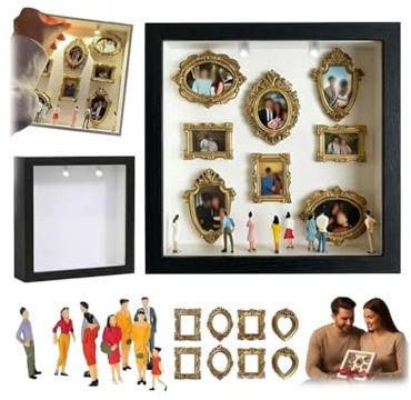 Mini Museum Silhouette Box - Celebrate Your Unique Memories in stile, Shadow Box Frame Kit with Gold Mini Frames & Figurins, Creative Memory Display Kit, DIY MiniDisplay Case for Valentines Day Gift