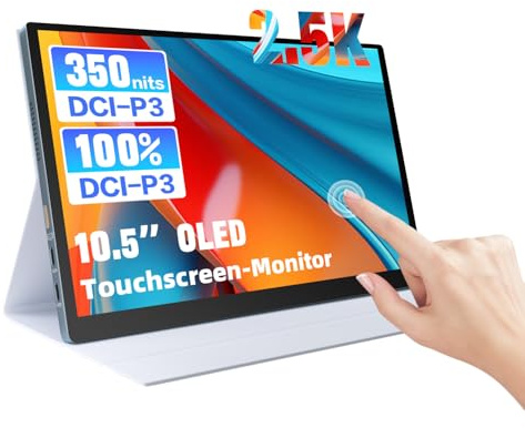 2.5K OLED Monitor Touch Screen 10,5 Zoll USB-C Display Portable Kleine | QHD 2560X1600/ mini-HDMI/ 100%sRGB/CNC-gefrästes Metall/ Schutzhülle/ for Laptop, Switch, PS5, Xbox, Ras pi