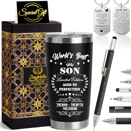 Joybble Gifts for Boys, Funny Son Gifts, Unusual Birthday Gift for Teenage Boys, 20oz Stainless Steel Travel Tumbler Gift Set for Him, Cool 6 in 1 Multitool Pen Gadgets Presents from Dad Mum