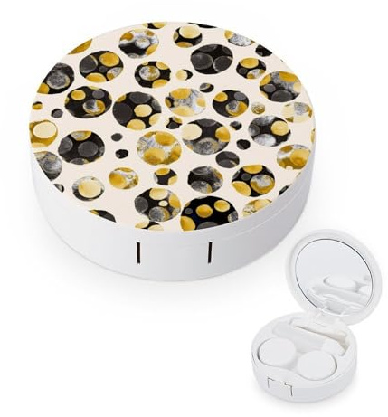 fkgvwo Contact Lens Container Golden Black Travel Contact Lens Box with Mirror Tweezers Solution Bottle