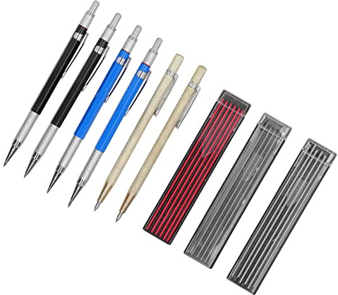 Jonlaki Carpenter Pencil Set with 2 Scribers, 36 Graphite Refills, Metal Design for Woodworking and Marking