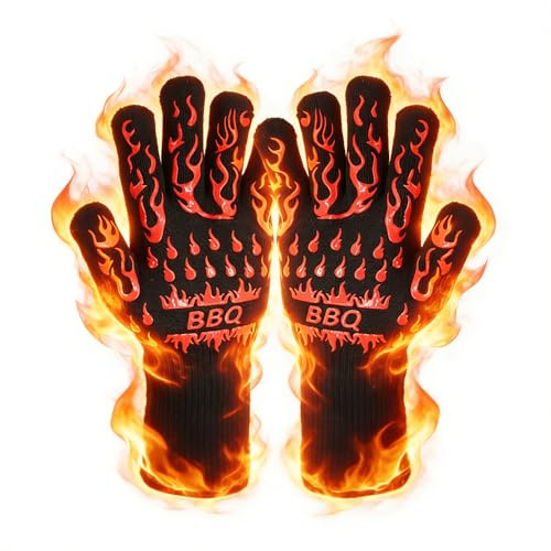 2PCS BBQ Gants Résistants à la Chaleur Extrême Jusqu'à 800°C / 1472°F, Gants de Cuisine Antidérapants en Silicone pour Barbecue, Grillade, Cuisson, Pâtisserie(L/XL/XXL, Rouge)