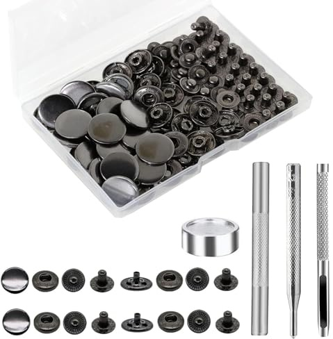 Bottoni automatici senza cuciture: set da 20 pezzi, 15 mm, con strumento di fissaggio, bottoni automatici e rivetti per pelle, jeans, giacche, borse