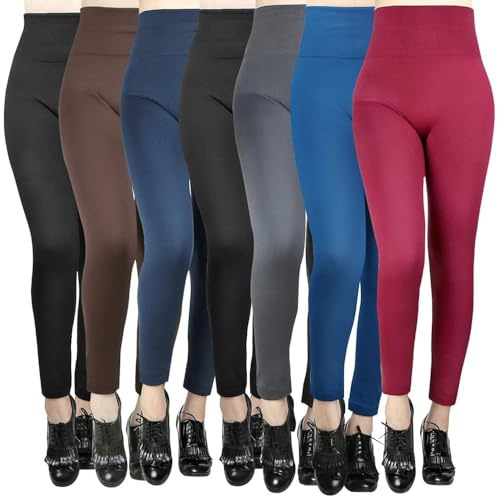 Moon Wood 7 Pezzi Leggings Donna Invernali Termici Vita Alta Fleece Leggins Push Up Morbidi ed Elastici Pantacollant Sportivi o Casual