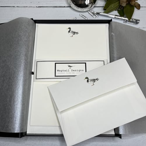 Wagtail Designs Writing Paper Gift Set with a Duck Illustration in a Lovely Black Box with Ribbon (18 Sheets of Quality Writing Paper with Matching envelopes)
