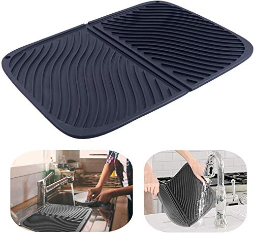 IYYI Silikon-Abtropfmatte - Große Abtropfmatte für die Küche, hitzebeständig, schnell trocknend - Abtropfmatte zum Abwasch (Black, 17X12'')