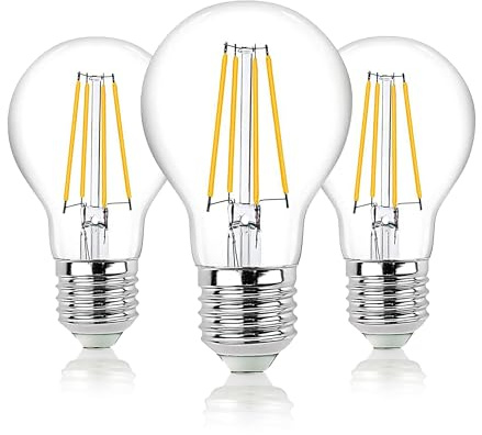 Hellum Lot de 3 ampoules LED E27 à intensité variable - 7,3 W - Blanc chaud - Avec filament LED - 806 lumens - Vintage - Pour remplacer une ampoule de 60 W - 2700 K - Transparent 206517