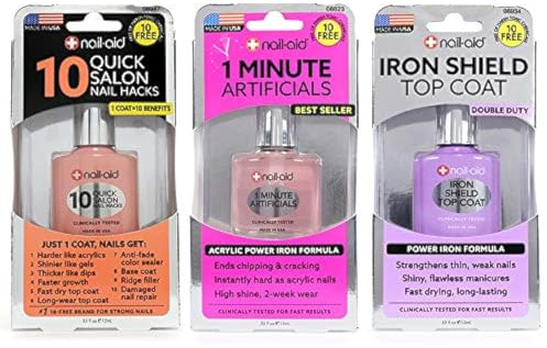 Nail-Aid 3pk Of 10 snabbhackar 1 minut konstgjorda järnsköld toppbeläggning, klar, N/A, 1,65 Fl Ounce