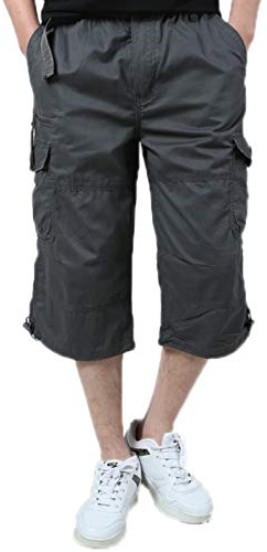 Uomini Cargo Pantaloncini in Cotone Bermuda Pantaloni Casual Multi Tasche Tempo Libero 3/4 Pantaloncini Estate Uomo Pantaloncini Sportivi Pantaloncini, grigio, L