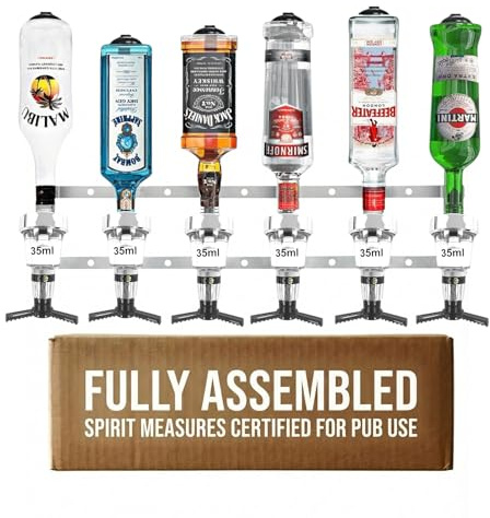 Chabrias Ltd Traditional 6 Bottle Wall Bar 25ml Chrome Optic Rail UK Made, Fully Assembled Metal Bracket & Pub Trade Compliant Traditional Spirit Optic, Fits 70cl–1.5L Bottles