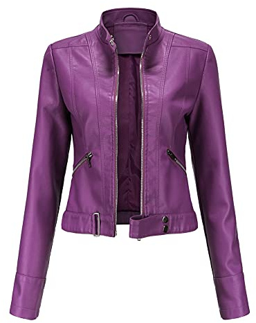 YFFUSHI Veste en Cuir Faux pour Femme à Col Montant Courte et à Manches Longues avec Fermeture Éclair - Style Moto Biker