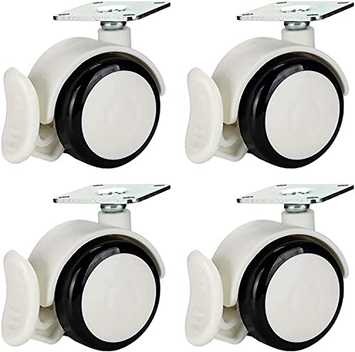 Rotelle per mobili con freno, ruote per mobili con freno, ruote di trasporto da 50 mm, portata 200 kg, set da 4 ruote girevoli con freno, ruote per mobili da pallet, colore bianco