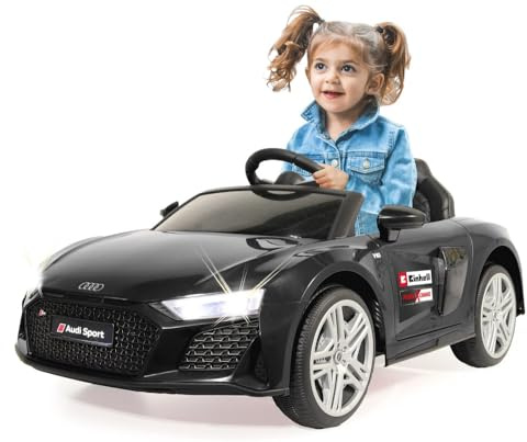 Jamara 460916 Ride-on Audi R8 Spyder 18V Einhell Power X-Change – Kinder Elektroauto 12V, Elektroauto für Kinder mit 2 Motoren, Elektroauto-Fernbedienung, 2+1 Geschwindigkeit, Musik, USB, LED Schwarz