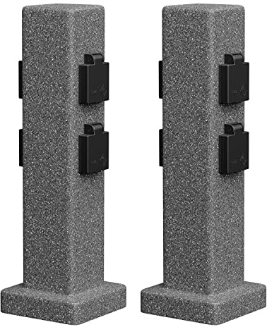 ledscom.de 2 prese da giardino a colonna POCK per esterni, IP44, 4 vie, antracite (aspetto pietra), angolari, 40 cm