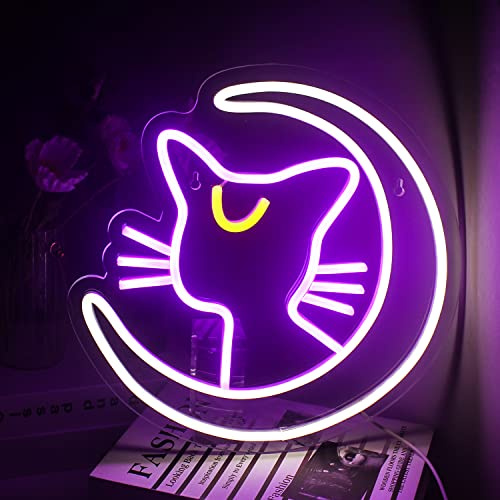 Sailor moon Neon schild Mondkatze Neon Sign für Wanddekoration,Anime katze Neon Licht für Schlafzimmer,Cat Neon LED Schild mit USB-betrieben for Wohndekoration, Kinderzimmer, Spielzimmer
