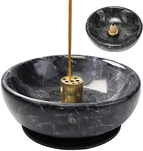 Vrupin Natural Marble Incense Burner, Handmade Incense Stick Incense Burner Reflux Burner, Ideal for use in Meditation, Incense Smokers and Decoration. (Black)