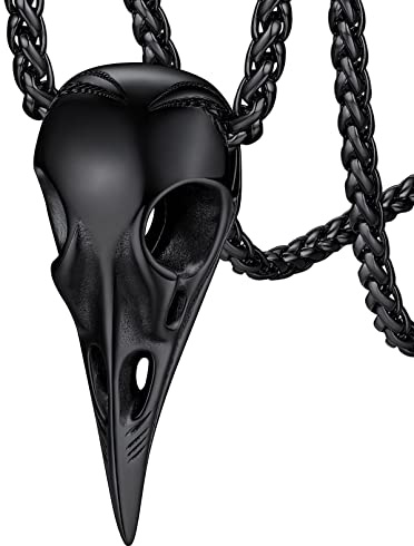 FaithHeart Collar Calavera Cuervo Hombre Mujer Acero Inoxidable 316L Colgante Vikingo Nordico Mitología Joyería Religiosa Edad Media Familia
