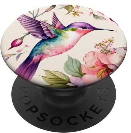 Kolibri-Blumenwatercolor-Rosa-lila Farben-Blumen PopSockets mit austauschbarem PopGrip