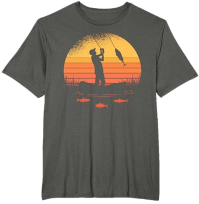 Angler mit Sonne und Fischen Motiv für Herren Damen Kinder T-Shirt