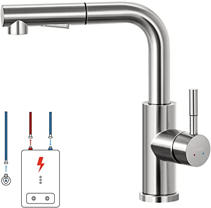 Lonheo Niederdruck Wasserhahn Küche Armatur Ausziehbar, Niederdruck Küchenarmatur mit Brause Ausziehbar für Boiler oder Kleinspeicher, Edelstahl Mischbatterie Küche 2 Strahlarten Spültischarmatur