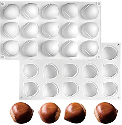 mostsom Mini stampo in silicone a forma di castagna, 15 cavità, antiaderente, per cioccolato, fondente, caramelle, biscotti, gelatina (castagna A)