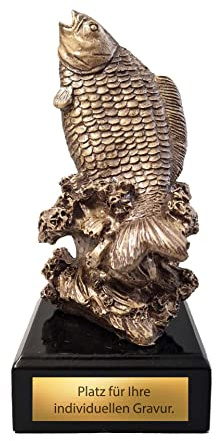 Angler Pokal 17,5 cm Trophäe - Bronze Karpfen Award auf Schwarzem Sockel | Ideal für Angelsport Turniere & Vereinsfeiern, Inklusive Individueller Gravur auf Gold, Silber oder Bronze Schildern