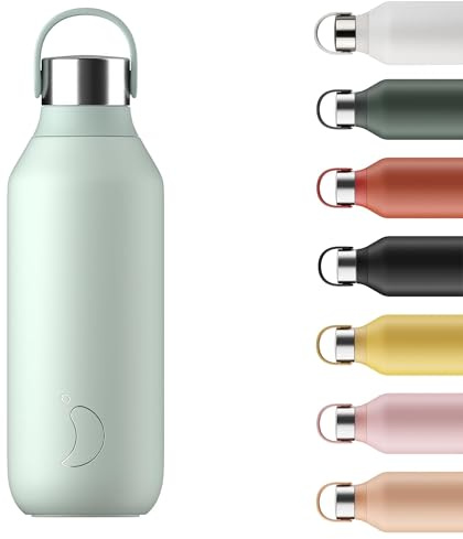 Chilly's Gourde Series 2 - Bouteille Isotherme en Inox avec Collerette Souple & Anse - Thermos pour Boissons Chaudes & Froides - Étanche, Sans Condensation - Lichen Green, 500ml