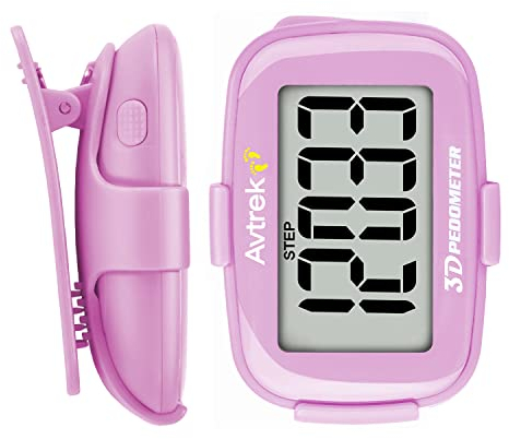 AVTREK Präziser 3D-Schrittzähler für das Gehen, riesiges Display, digitaler Schrittzähler zum Laufen, mit Zeitanzeige und LED-Hintergrundbeleuchtung (rosa)