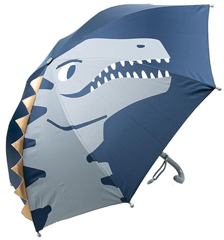 Kinderschirm | Regenschirm | Schirm | Namenschild am Griff | Ø 86 cm | Dino | Dunkelblau/Grau